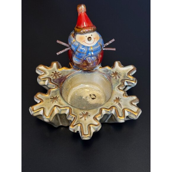 Ceramic Snowman Candle Holder In Star Shape For Christmas Decor - Festive Colors - Picture 7 of 11